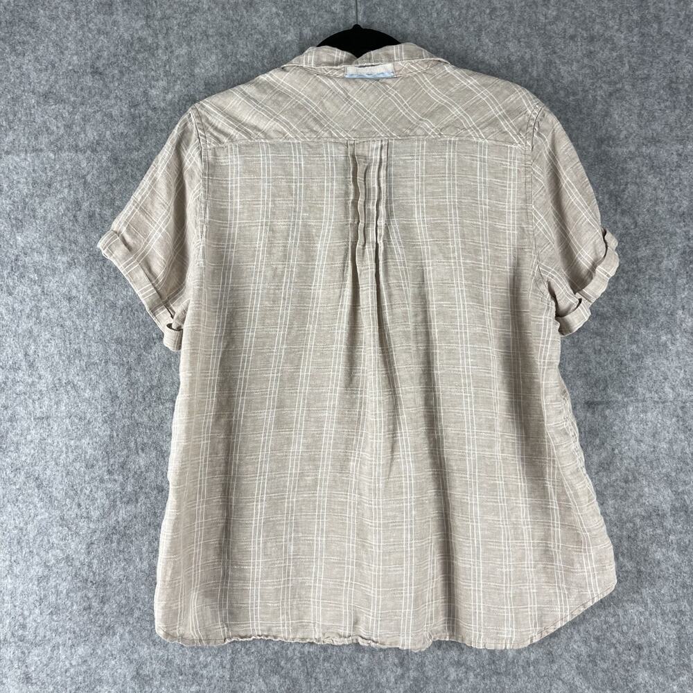 Tommy Bahama Linen Top Womens Medium Beige Plaid Short Sleeve Coastal Beachy - Picture 8 of 12